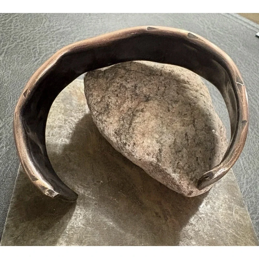 Brutalist M Men's Wide Hammered Thick Copper Artisan Cuff Bracelet Viking